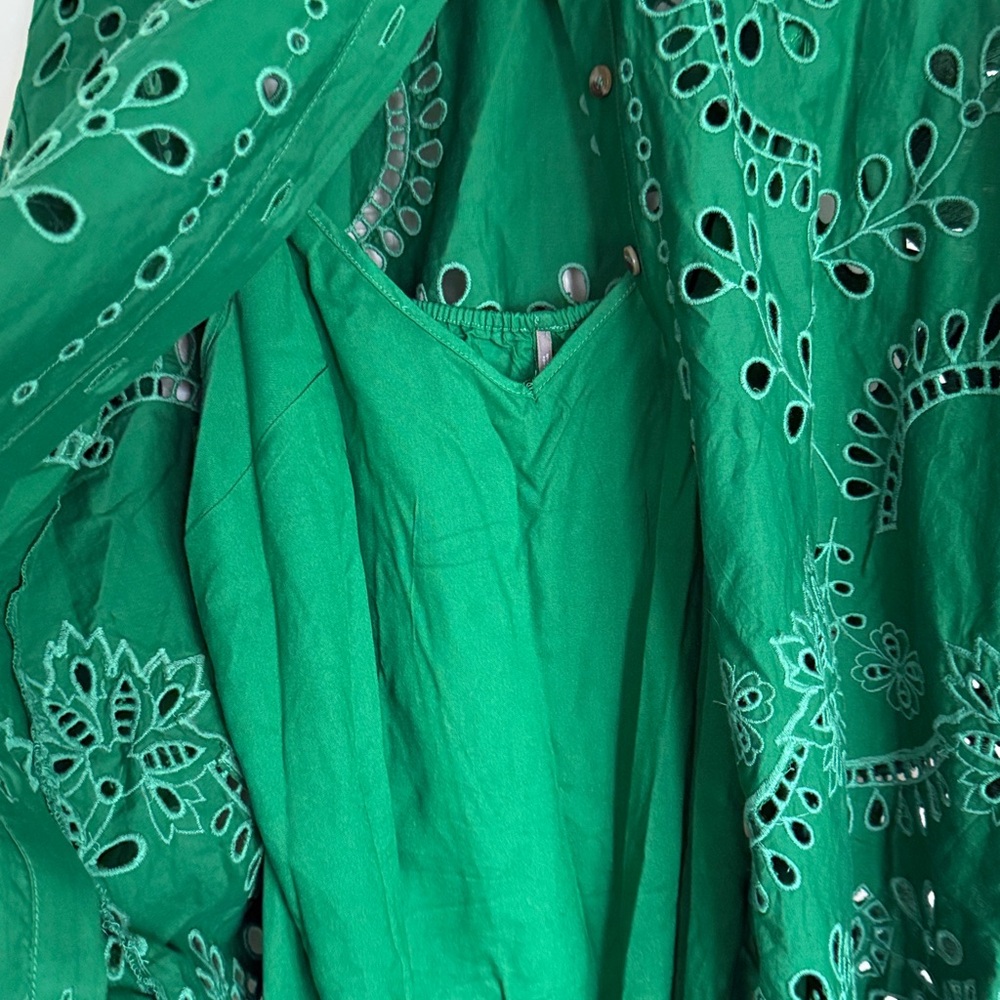 Anthropologie Green Eyelet Dress with slip dress - Picture 6 of 8